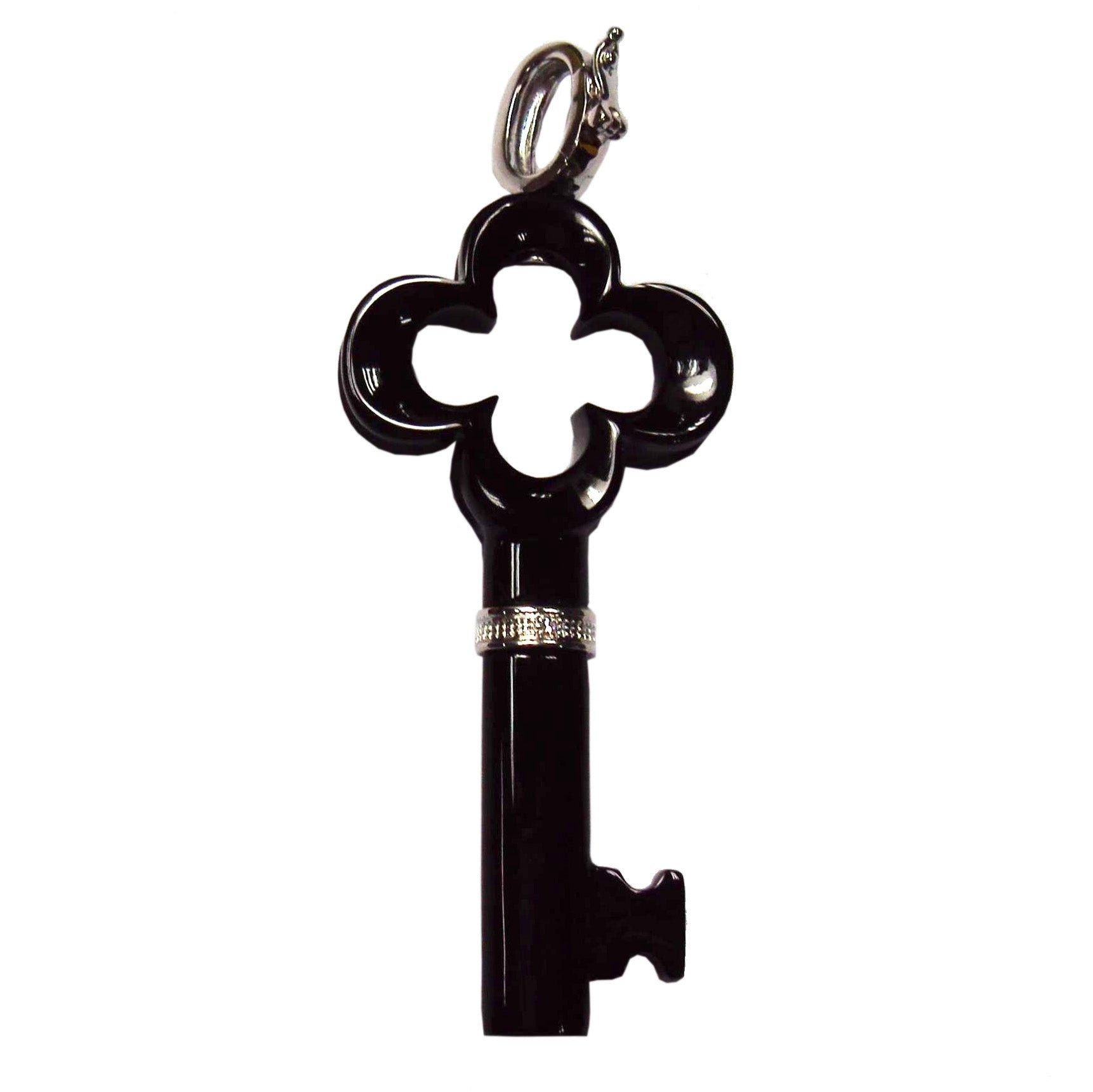 Pinctore Sterling Silver 22.52ctw Black Agate & Diamond Key Pendant 2.3'L with 18' Chain - pinctore