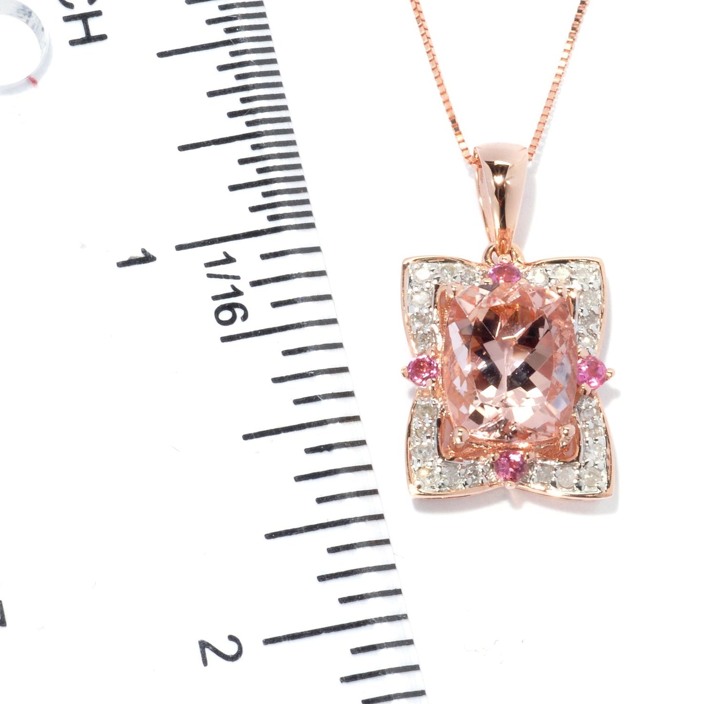 14k Rose Gold Morganite Pink Tourmaline and 1/6ct TDW Diamond Pendant - Pinctore