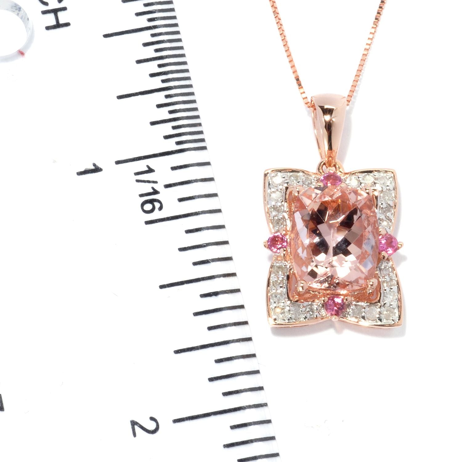14k Rose Gold Morganite Pink Tourmaline and 1/6ct TDW Diamond Pendant - Pinctore