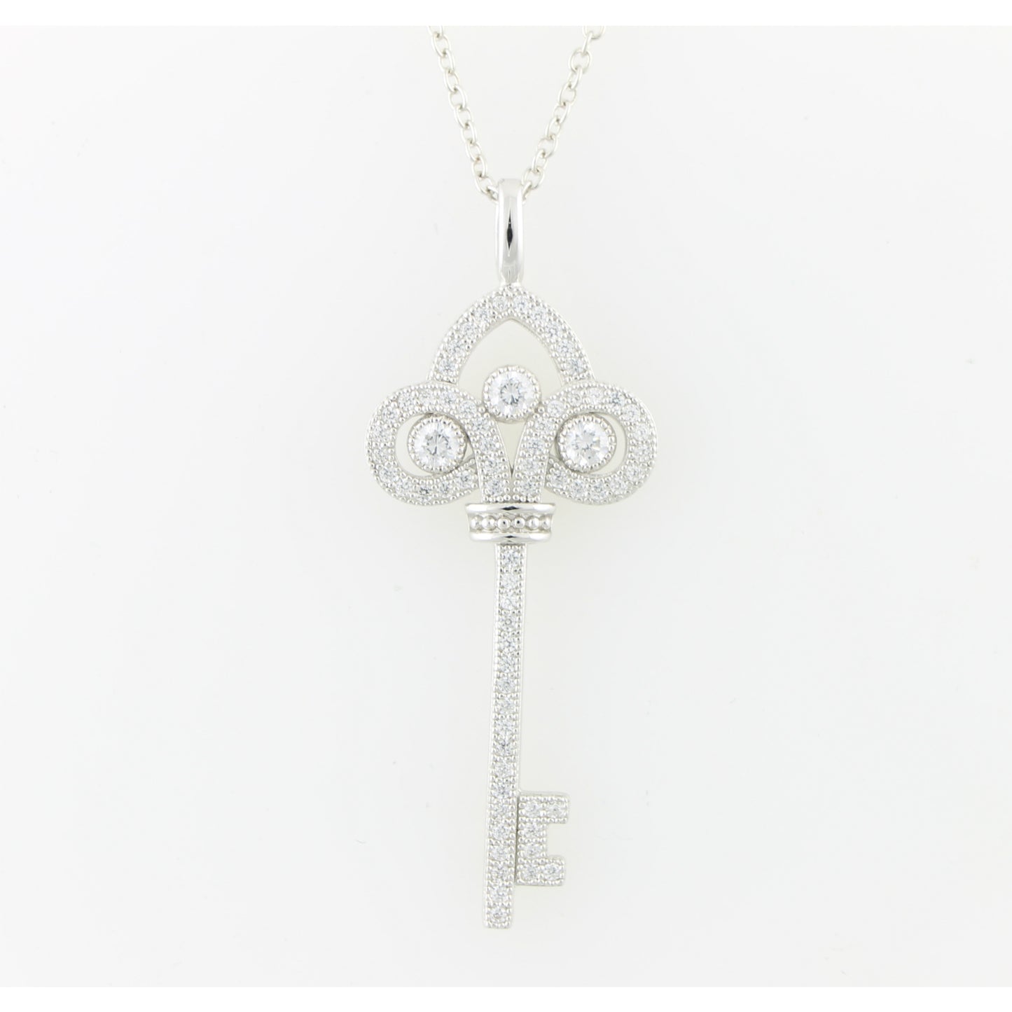 Pinctore Sterling Silver 0.96ctw White Cubic Zirconia Key Pendant with 18' Chain - pinctore