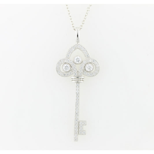 Pinctore Sterling Silver 0.96ctw White Cubic Zirconia Key Pendant with 18' Chain - pinctore