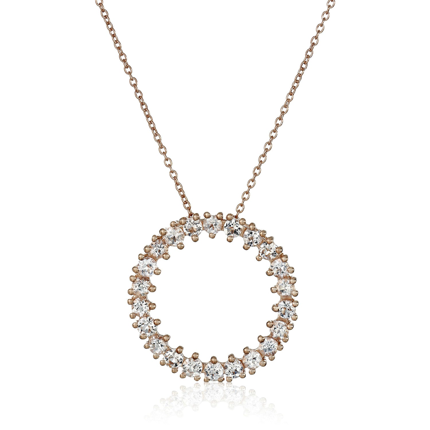 Rose Gold-Plated Silver Morganite Round Circle Pendant Necklace, 18" - Pinctore