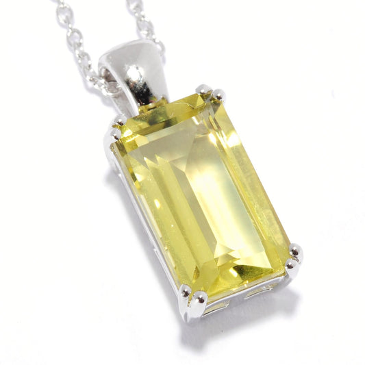 Pinctore Sterling Silver 5.10ctw Lemon Quartz Pendant 0.81'L with 18' Chain - pinctore