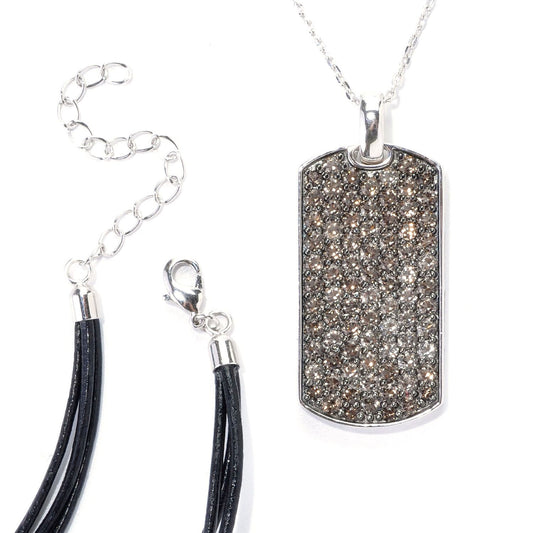 Sterling Silver Pave Smoky Quartz Necklace with Chain and Cord - Pinctore