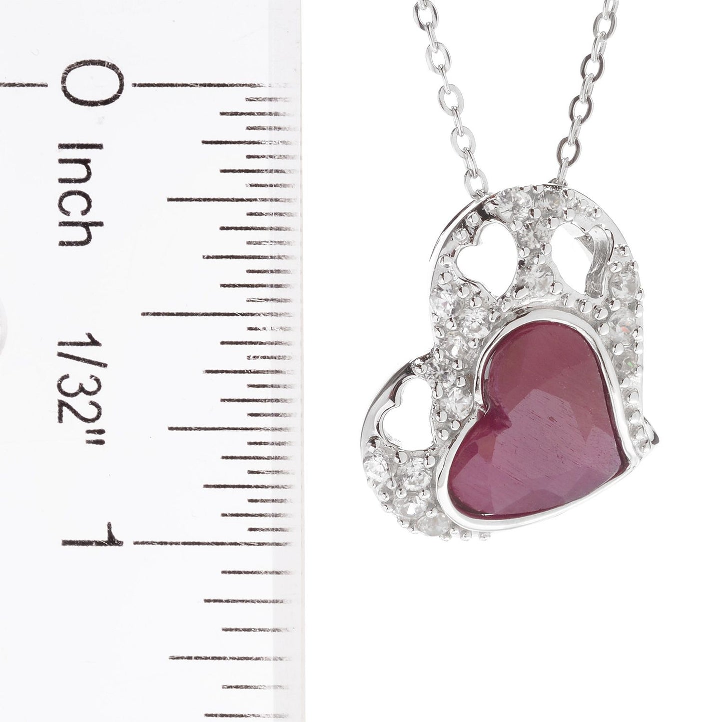 Sterling Silver Madurai Ruby White Zircon Heart Necklace - Pinctore