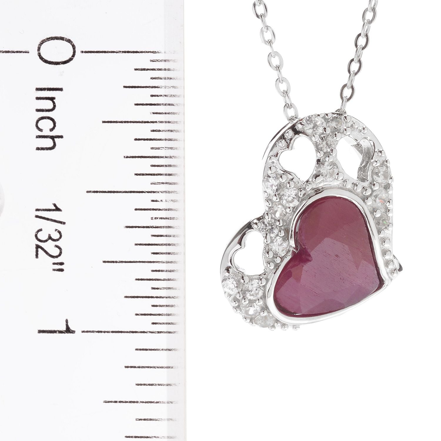 Sterling Silver Madurai Ruby White Zircon Heart Necklace - Pinctore