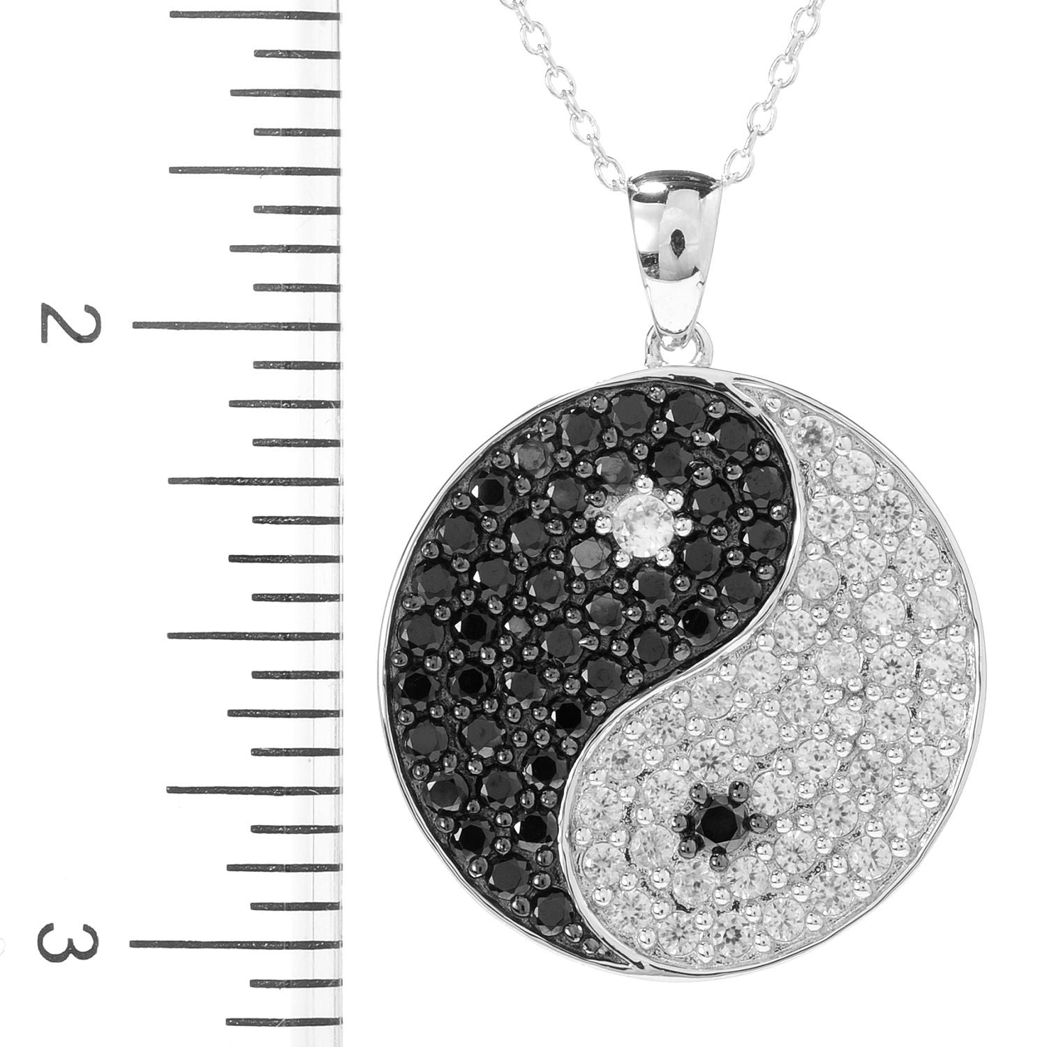 Rhodium-plated Silver 3 7/8ct TGW White Zircon and Black Spinel Pendant Necklace - Pinctore