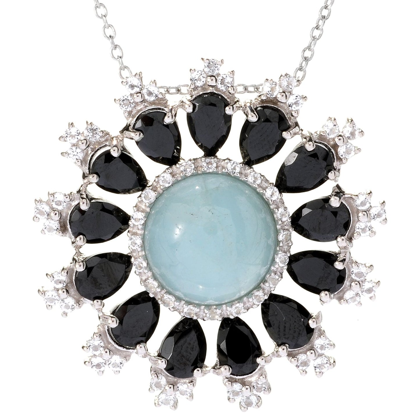 Pinctore Sterling Silver Milky Aquamarine & Multi Gemstone Pendant w/ 18' Rolo Chain - pinctore