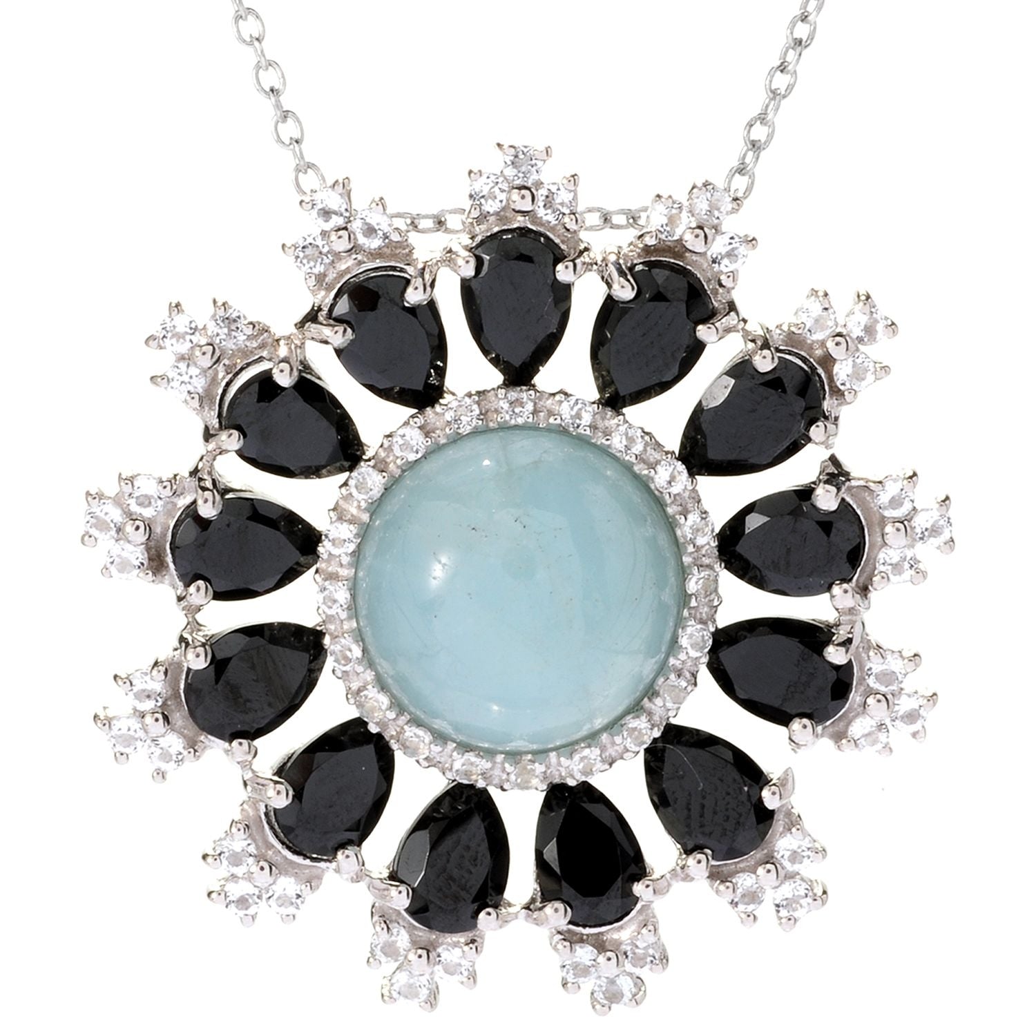 Pinctore Sterling Silver Milky Aquamarine & Multi Gemstone Pendant w/ 18' Rolo Chain - pinctore