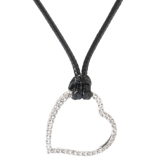 Pinctore Sterling Silver 1.6ctw White Topaz 'Love with All My Heart' Pendant with Cord - pinctore