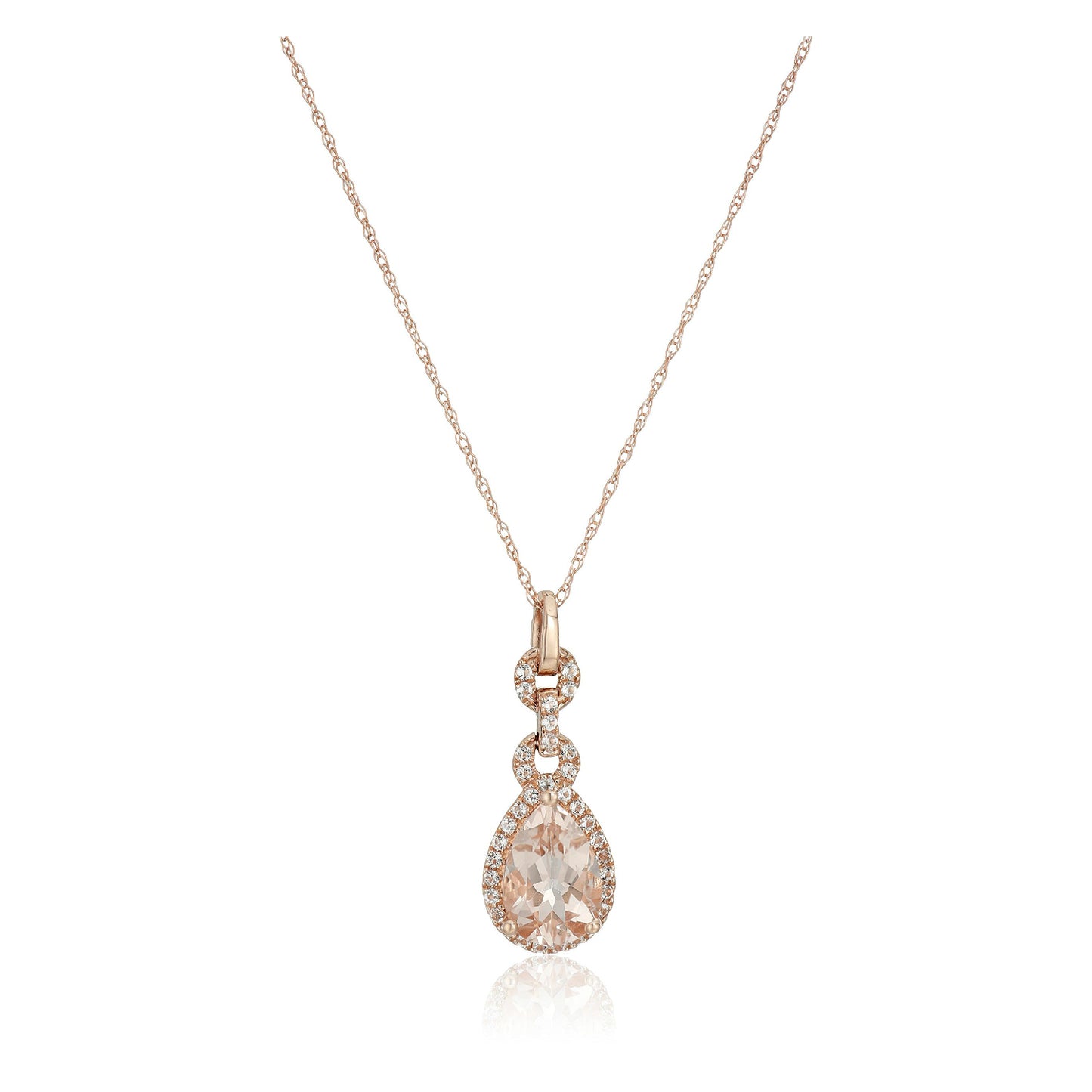 10k Rose Gold Morganite Pear-shape Pendant Necklace, 18" - Pink - Pinctore