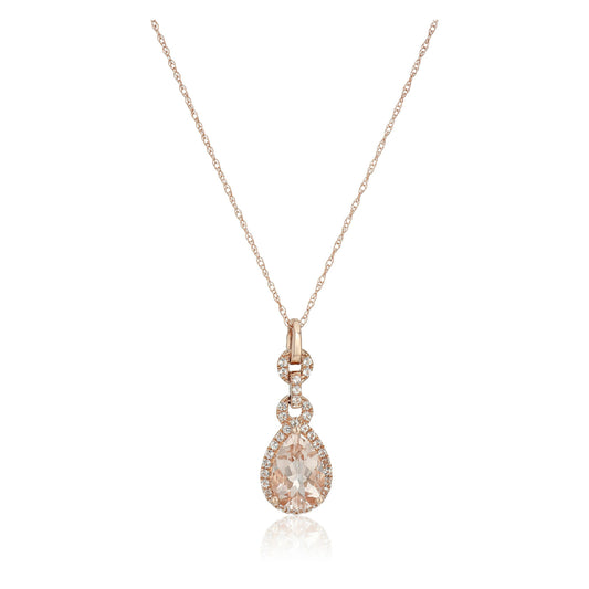 10k Rose Gold Morganite Pear-shape Pendant Necklace, 18" - Pink - Pinctore