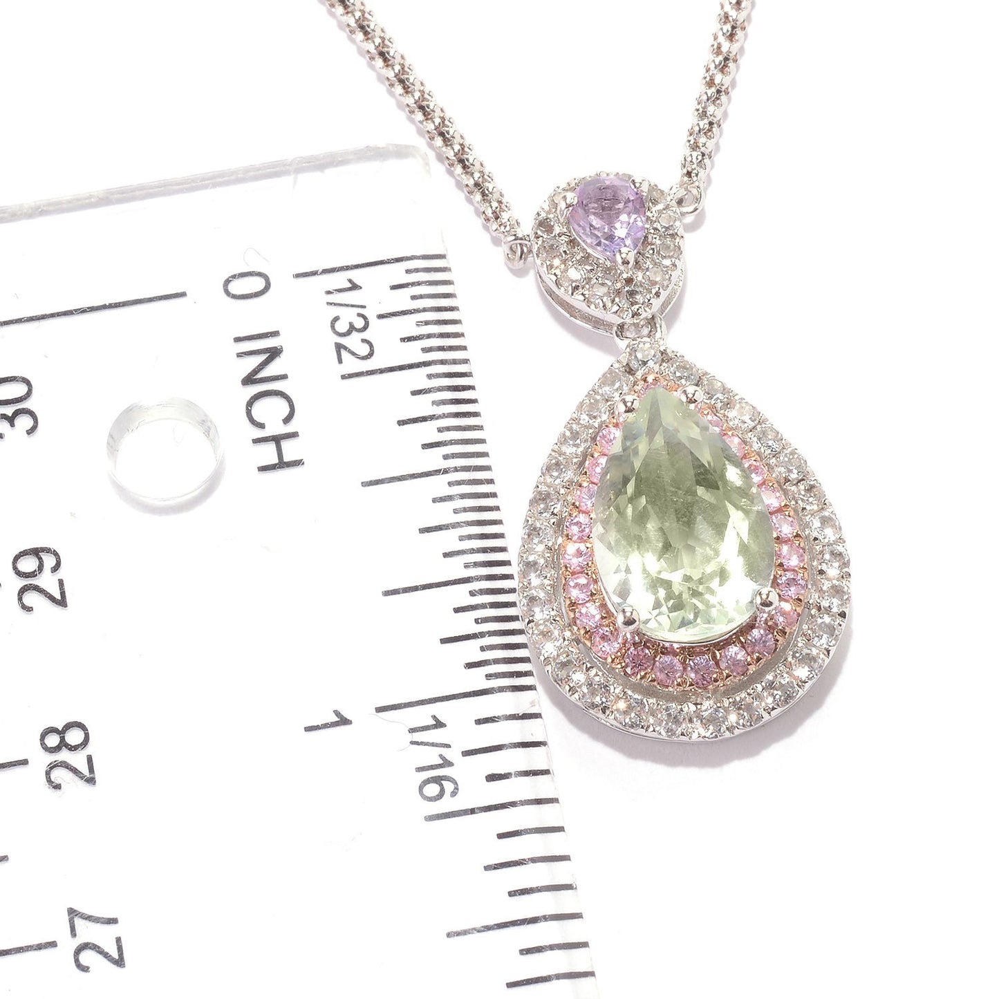 Sterling SIlver 925 White Topaz, Green Amethyst, Pink Sapphire, Pink Amethyst Pendant - Pinctore