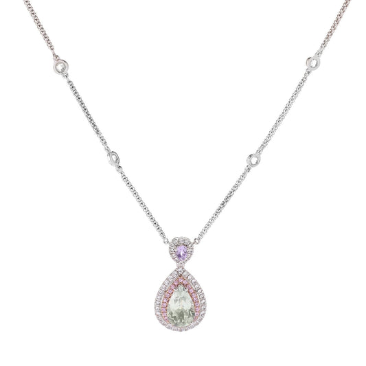Sterling SIlver 925 White Topaz, Green Amethyst, Pink Sapphire, Pink Amethyst Pendant - Pinctore