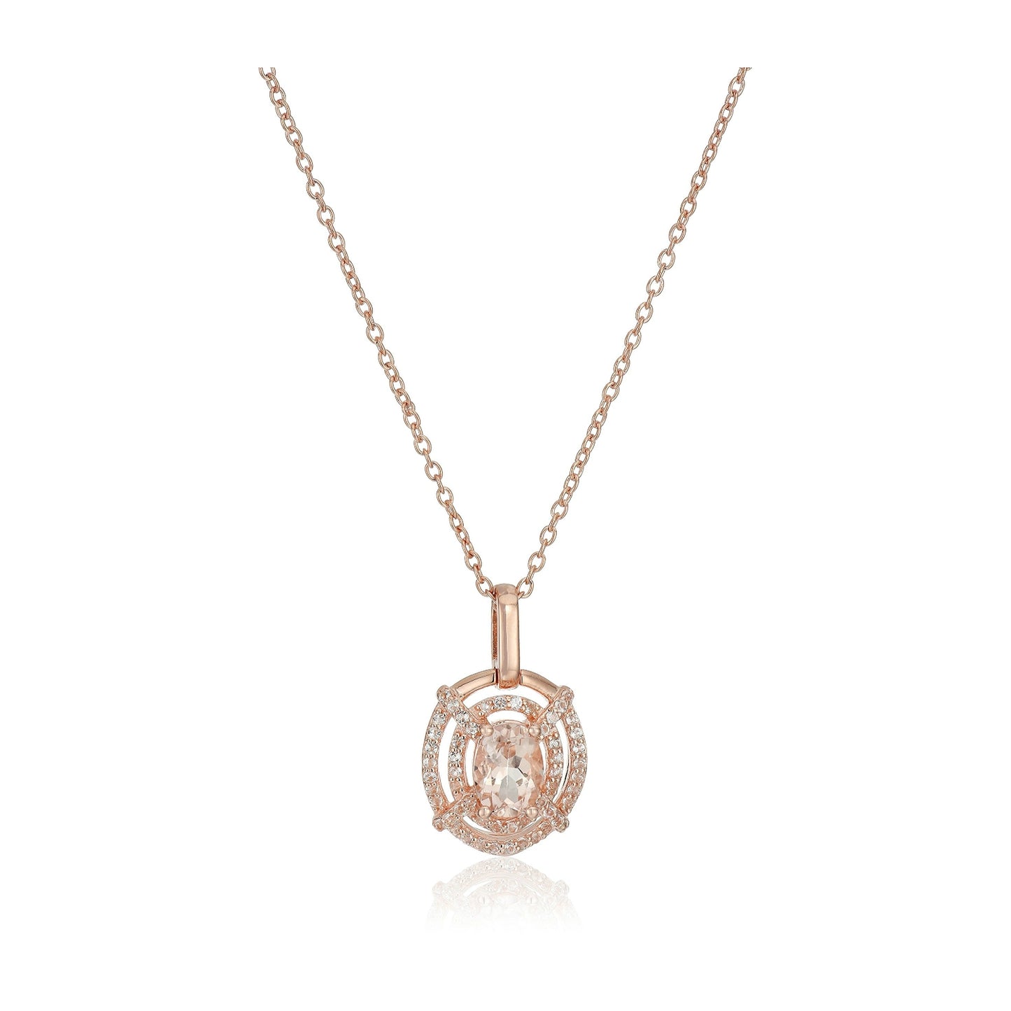 Pinctore Rose Gold-Plated Silver Morganite Oval Pendant Necklace, 18" - pinctore