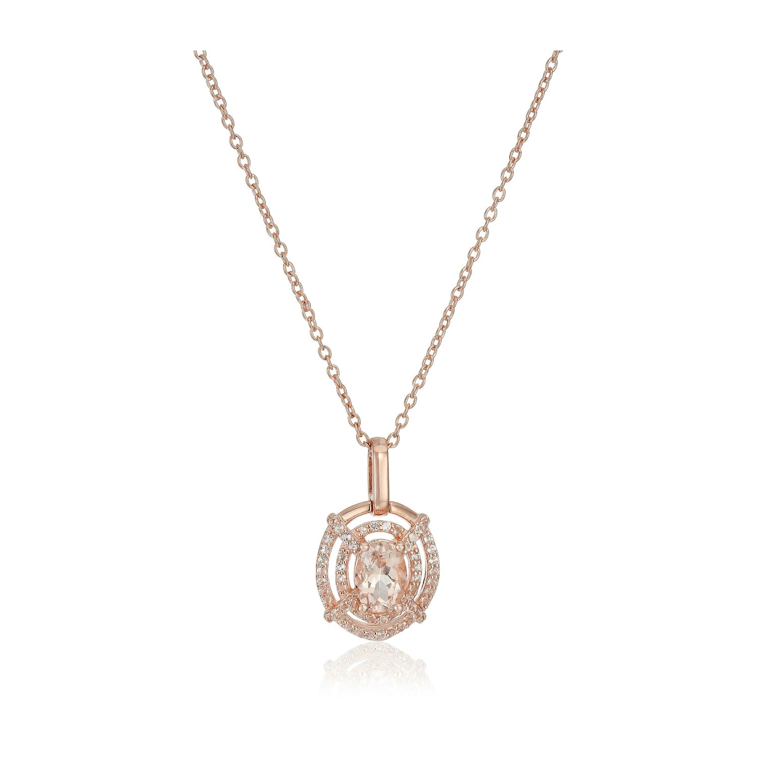 Pinctore Rose Gold-Plated Silver Morganite Oval Pendant Necklace, 18" - pinctore