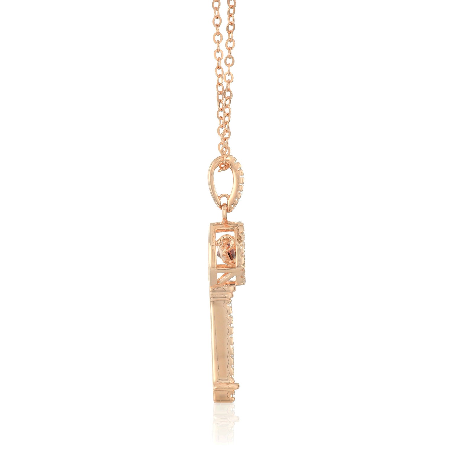 Rose Gold-plated Silver Pink Tourmaline Key Pendant Necklace, 18" - Pinctore