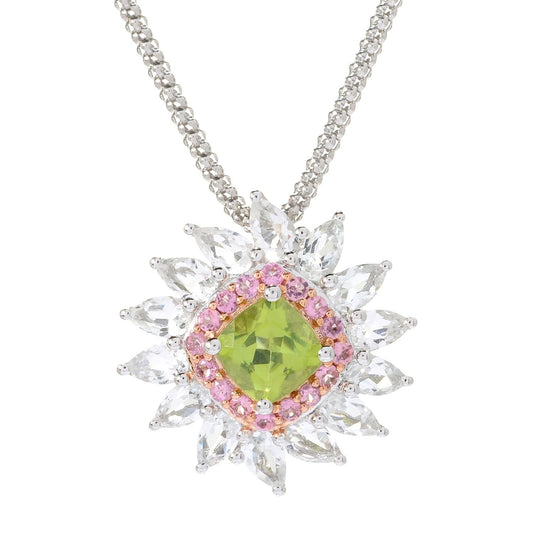 Pinctore Sterling Silver 5.5ctw Peridot,Pink Tourmaline White Topaz Pendant,18' Chain - pinctore
