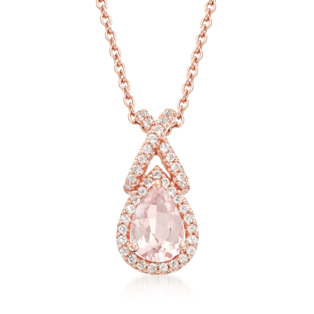 Rose Gold-plated Silver Morganite & White Topaz Pendant Necklace, 18" - peach - Pinctore