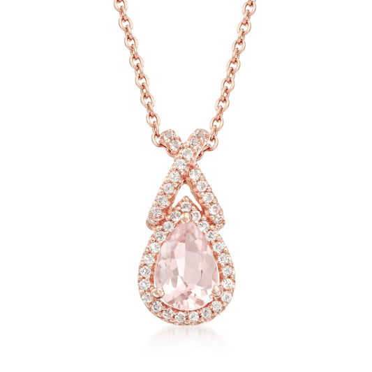 Rose Gold-plated Silver Morganite & White Topaz Pendant Necklace, 18" - peach - Pinctore