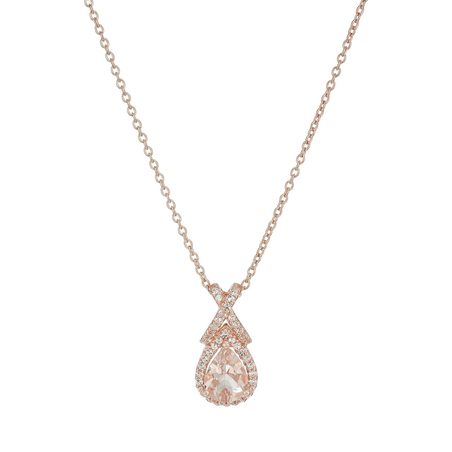 Rose Gold-plated Silver Morganite & White Topaz Pendant Necklace, 18" - peach - Pinctore