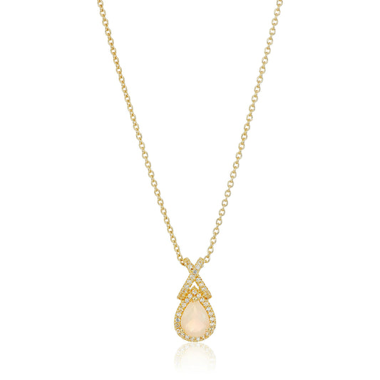 Yellow Gold-plated Silver Ethiopian Opal and White Topaz Pendant Necklace, 18" - Pinctore