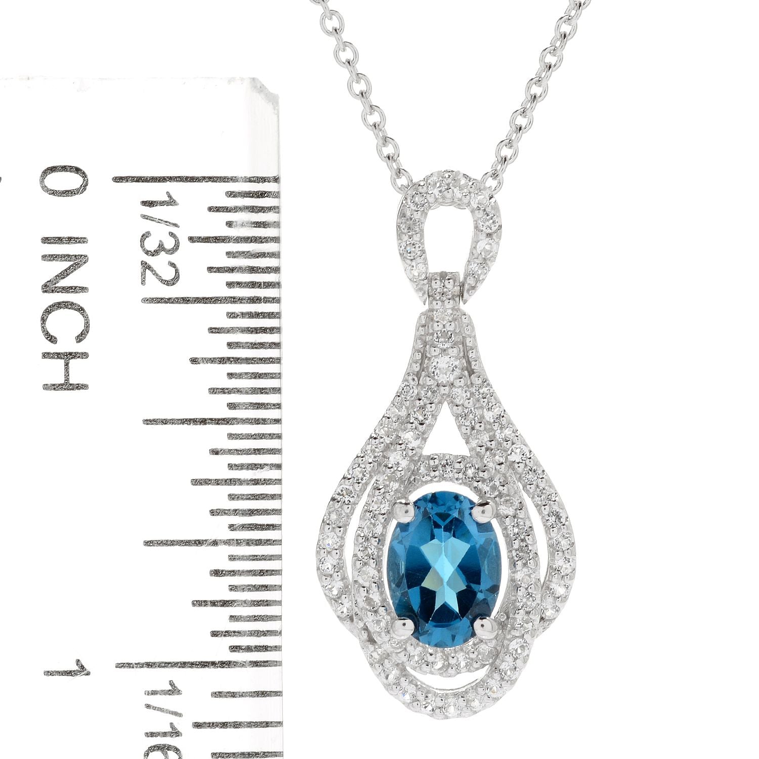 925 Sterling Silver London Blue Topaz, Created White Sapphire Pendant - Pinctore