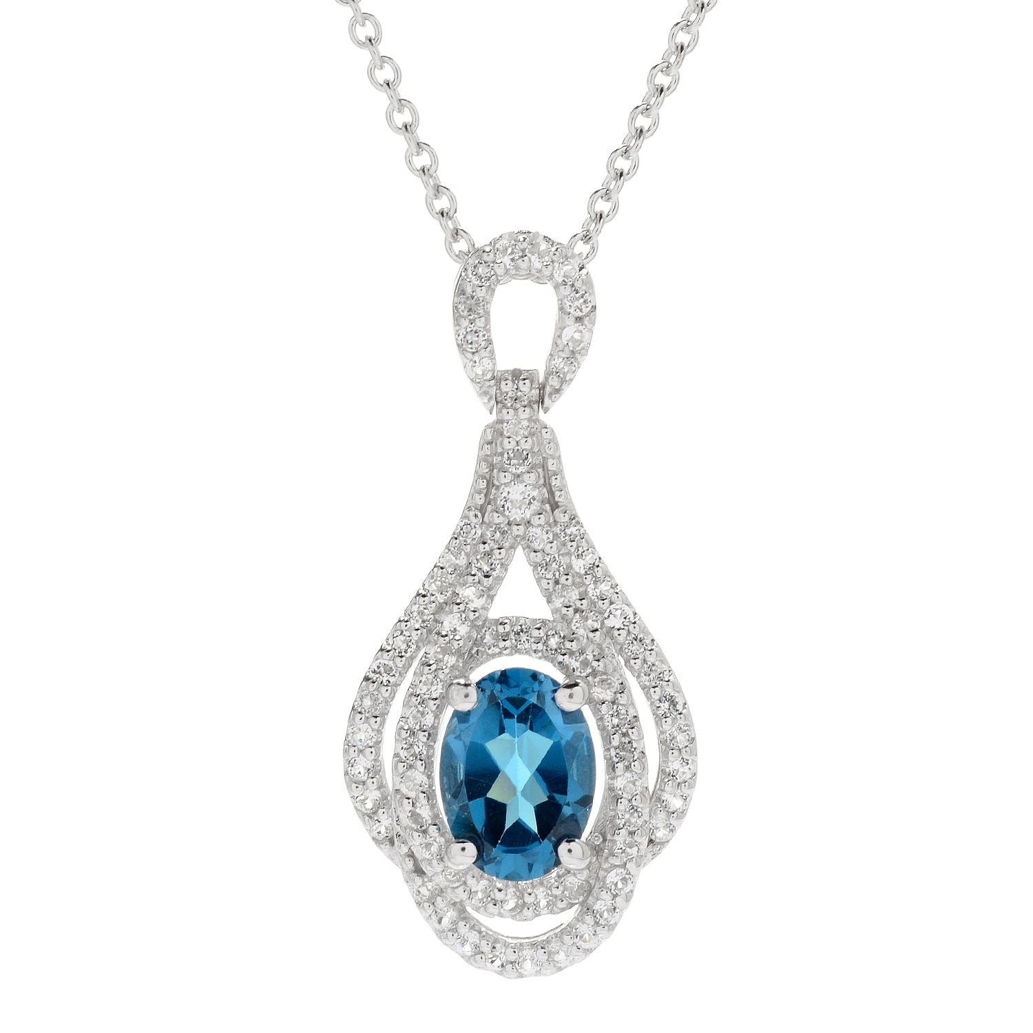 925 Sterling Silver London Blue Topaz, Created White Sapphire Pendant - Pinctore