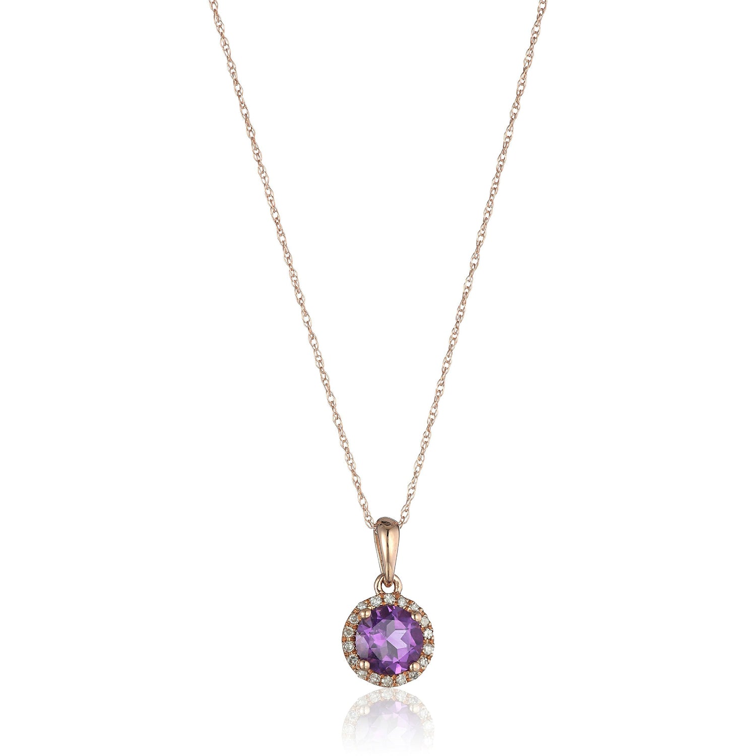 10k Rose Gold African Amethyst and Diamond Classic Pendant Necklace, 18