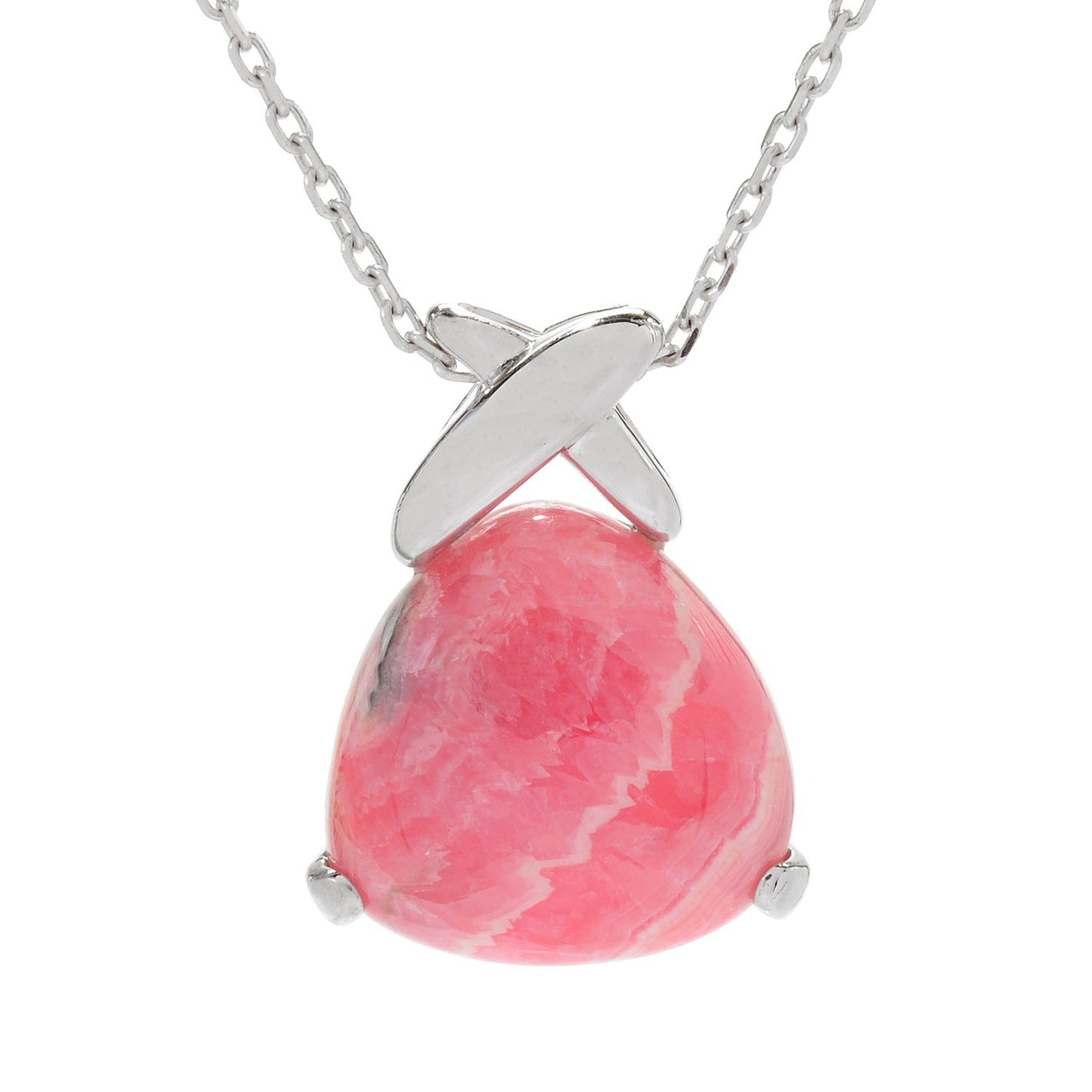 Pinctore Sterling Silver 20mm Trillion Shaped Rhodochrosite Pendant w/Chain - pinctore