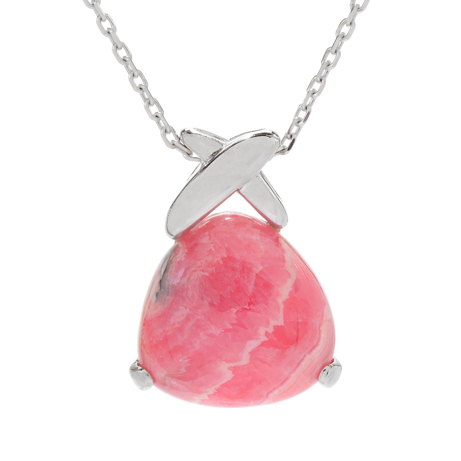 Pinctore Sterling Silver 20mm Trillion Shaped Rhodochrosite Pendant w/Chain - pinctore