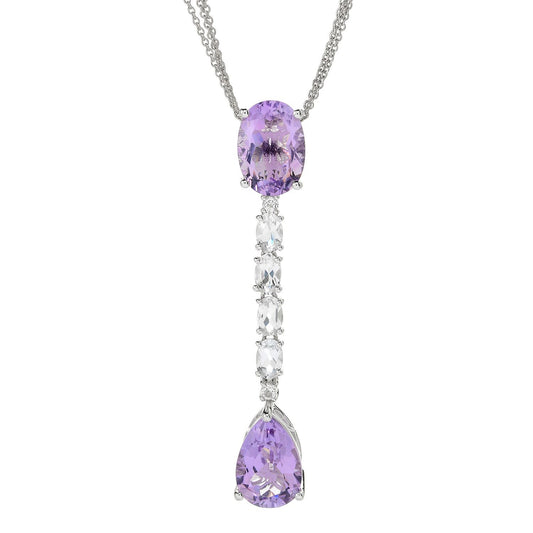 Sterling Silver Pink Amethyst Gemstone Drop Pendant - Pinctore