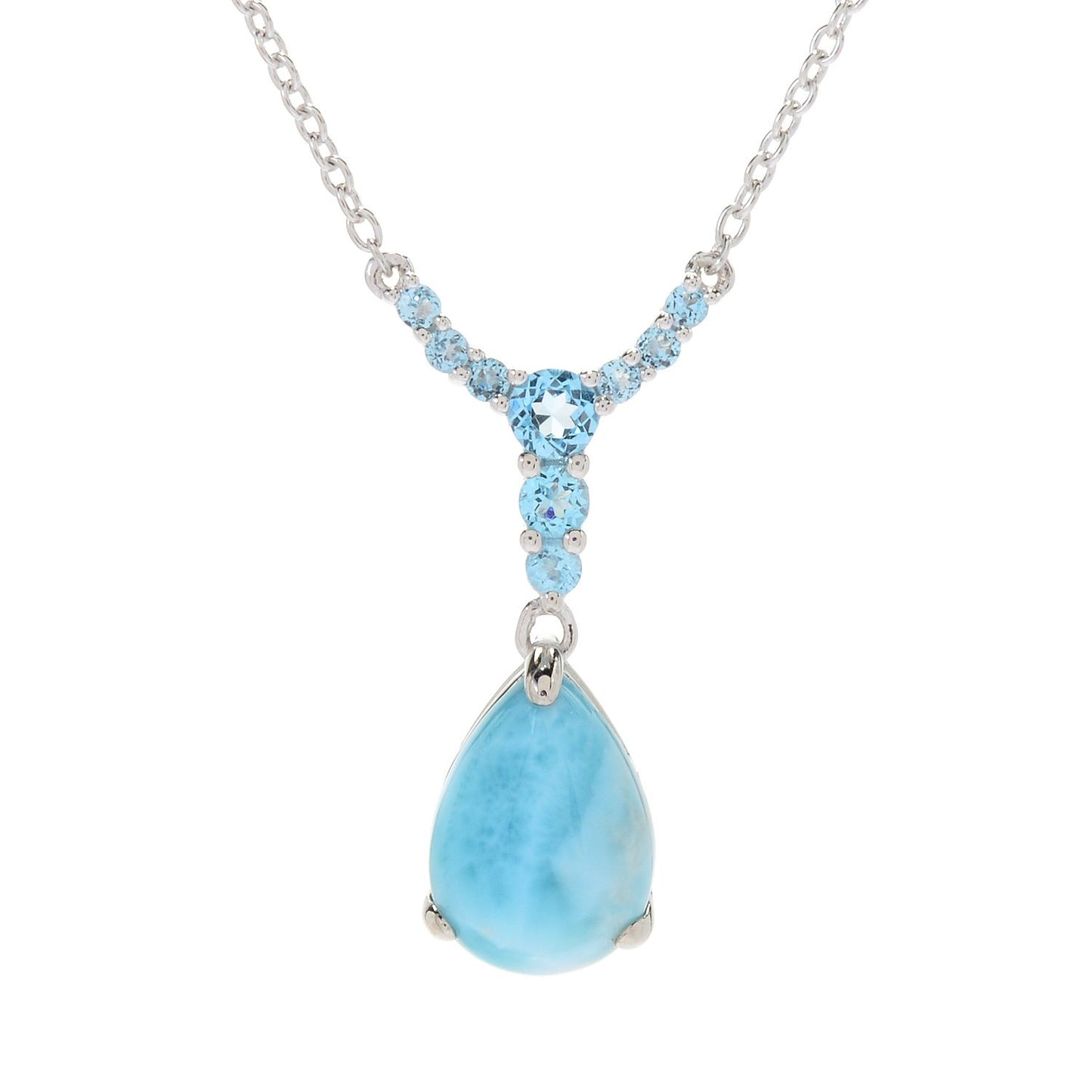 Pinctore Sterling Silver 18" Larimar & Swiss Blue Topaz Drop Necklace - pinctore