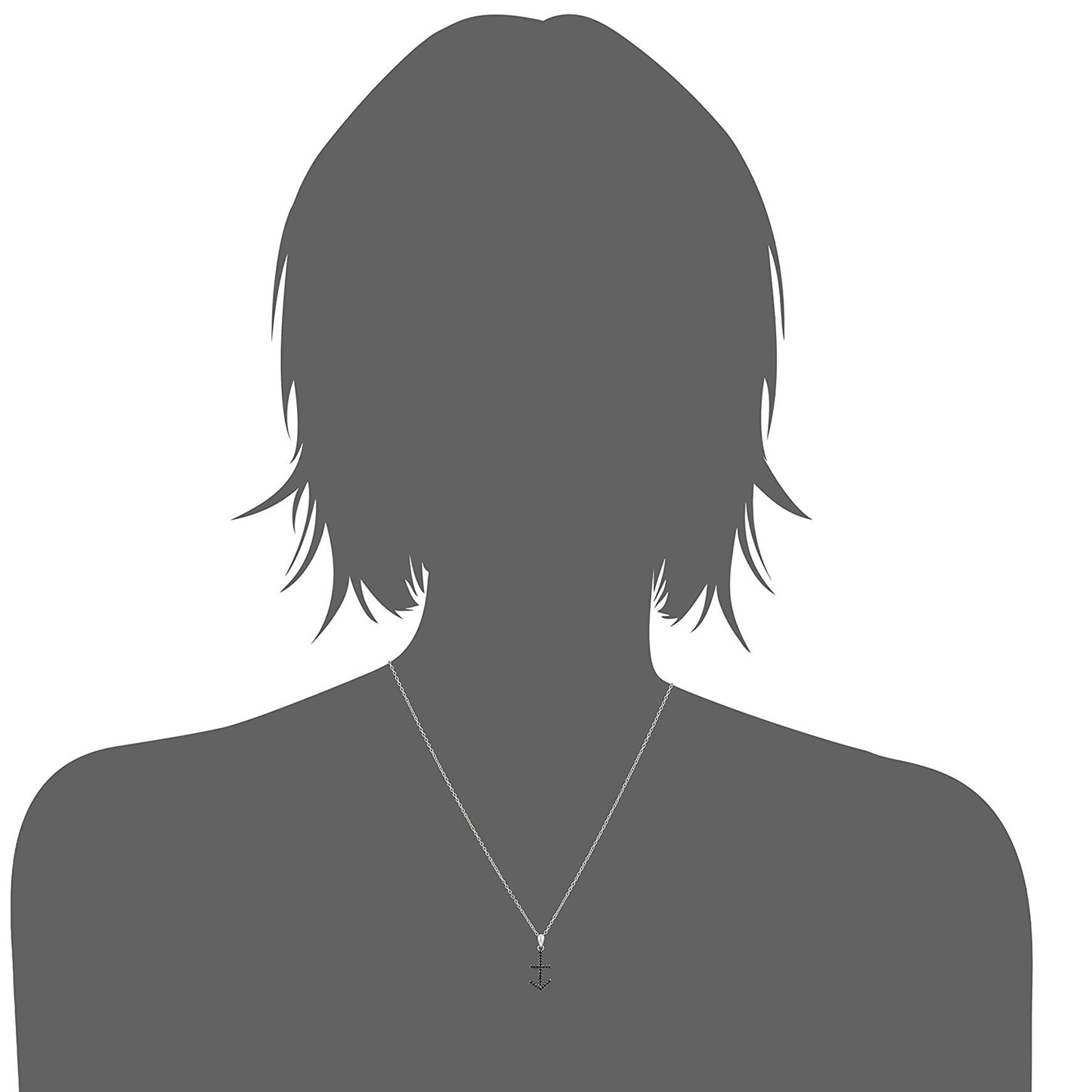 Pinctore Sterling Silver Black Spinel Anchor Pendant Necklace, 18"