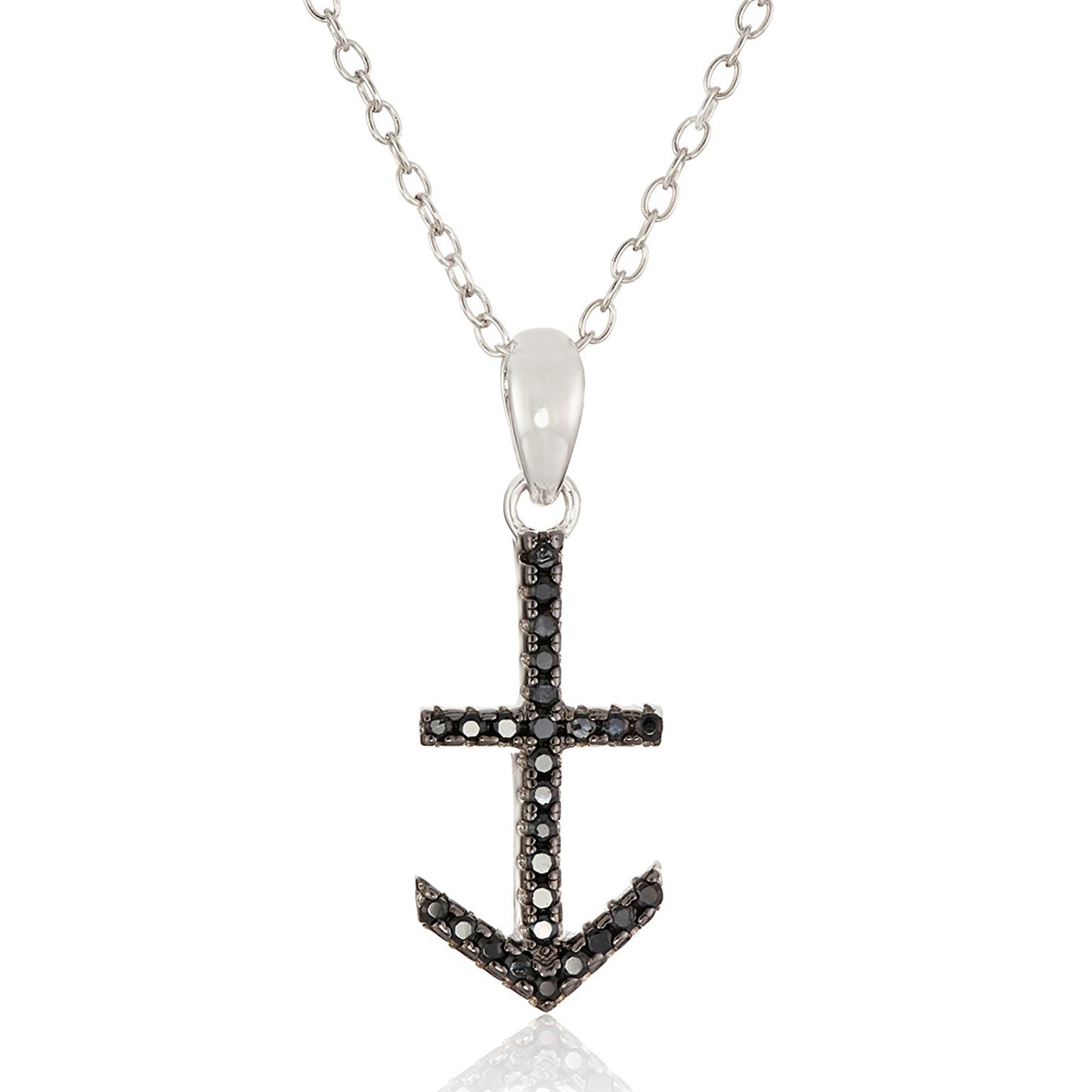 Pinctore Sterling Silver Black Spinel Anchor Pendant Necklace, 18"