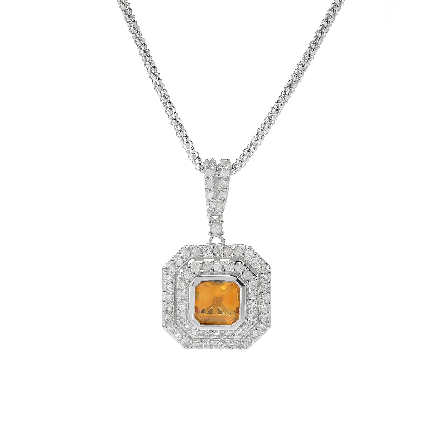 925 Sterling Silver Honey Citrine, White Natural Zircon Pendant - Pinctore