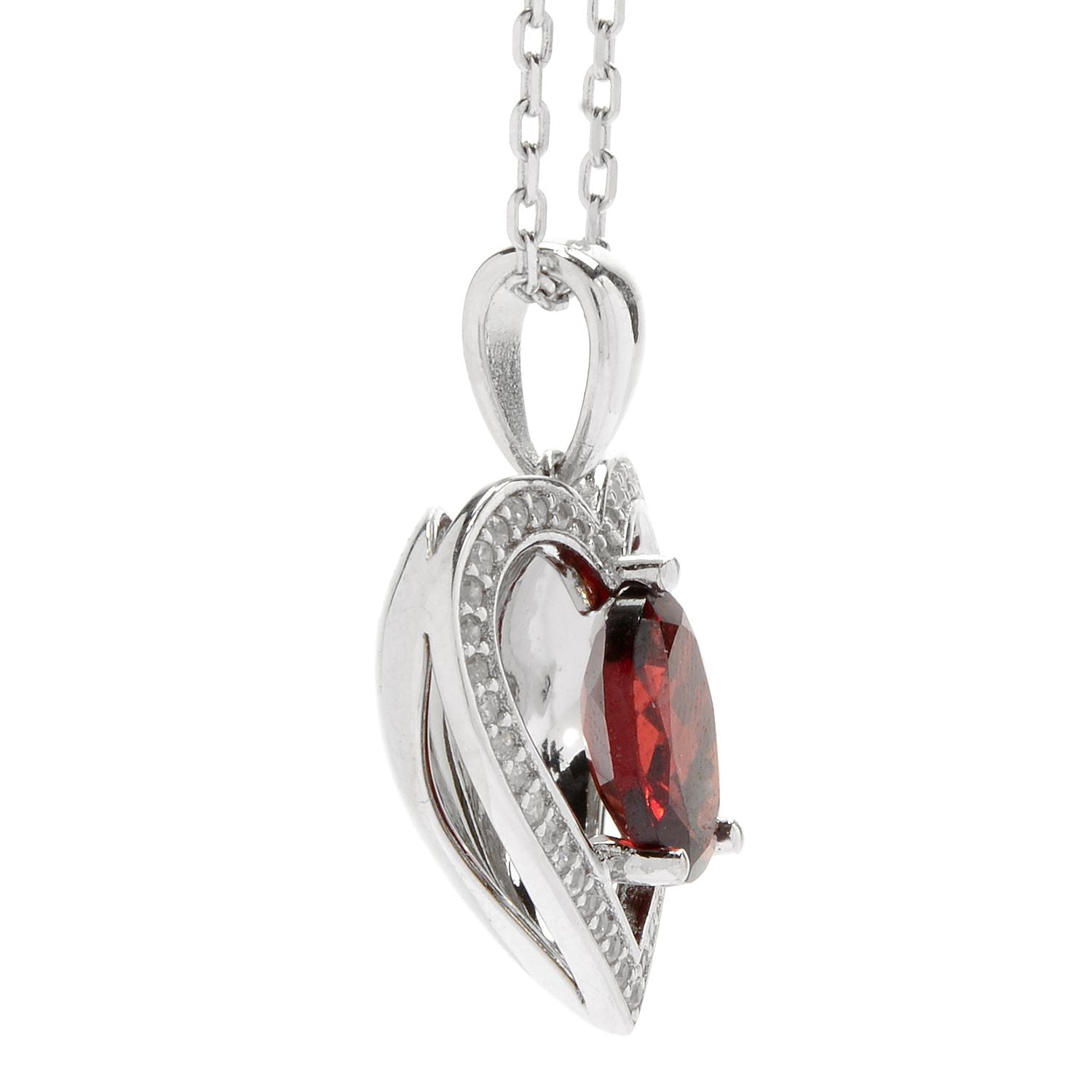 Sterling Silver Red Garnet Reflection Heart Pendant Necklace, 18" - pinctore