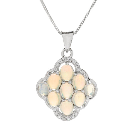 Pinctore Sterling Silver Ethiopian Opal & White Zircon Pendant w/Chain - pinctore