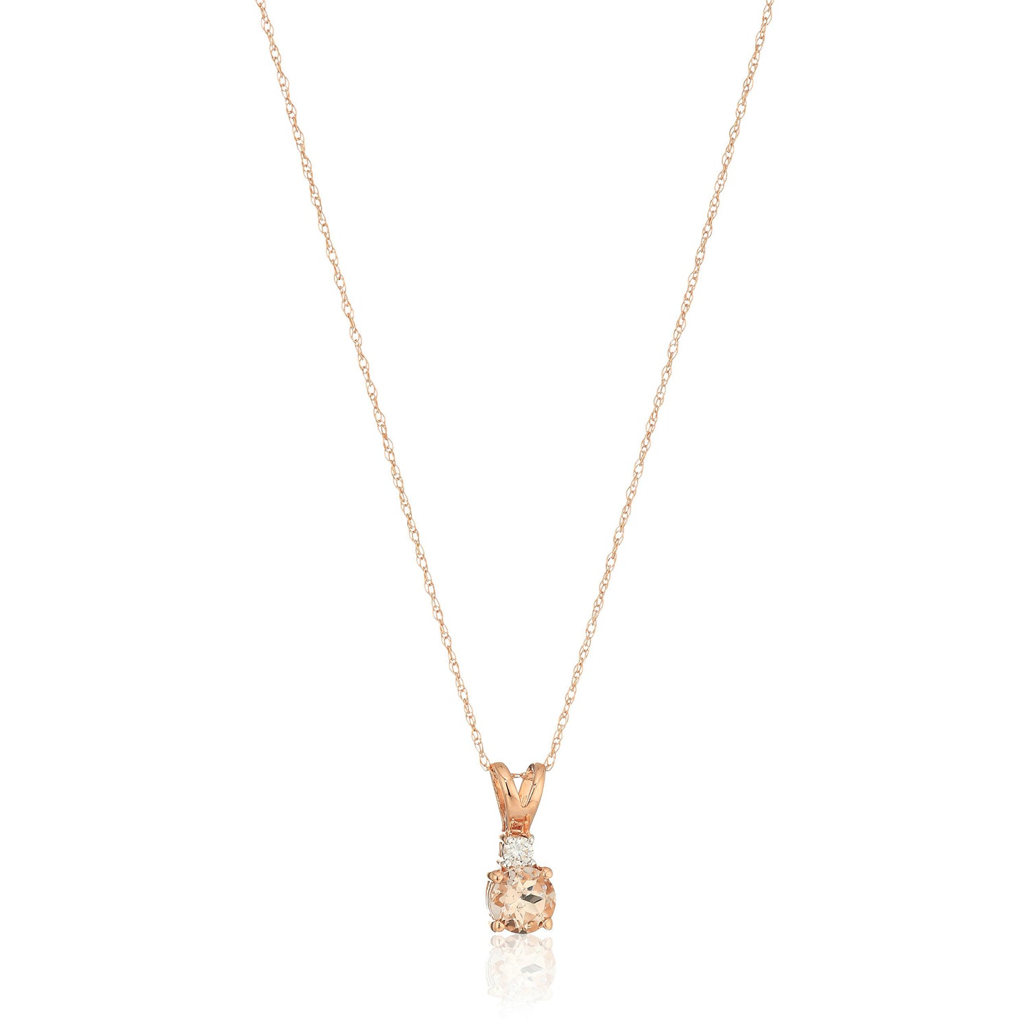 10k Rose Gold Morganite and Diamond Solitaire Pendant Necklace, 18" - Pinctore
