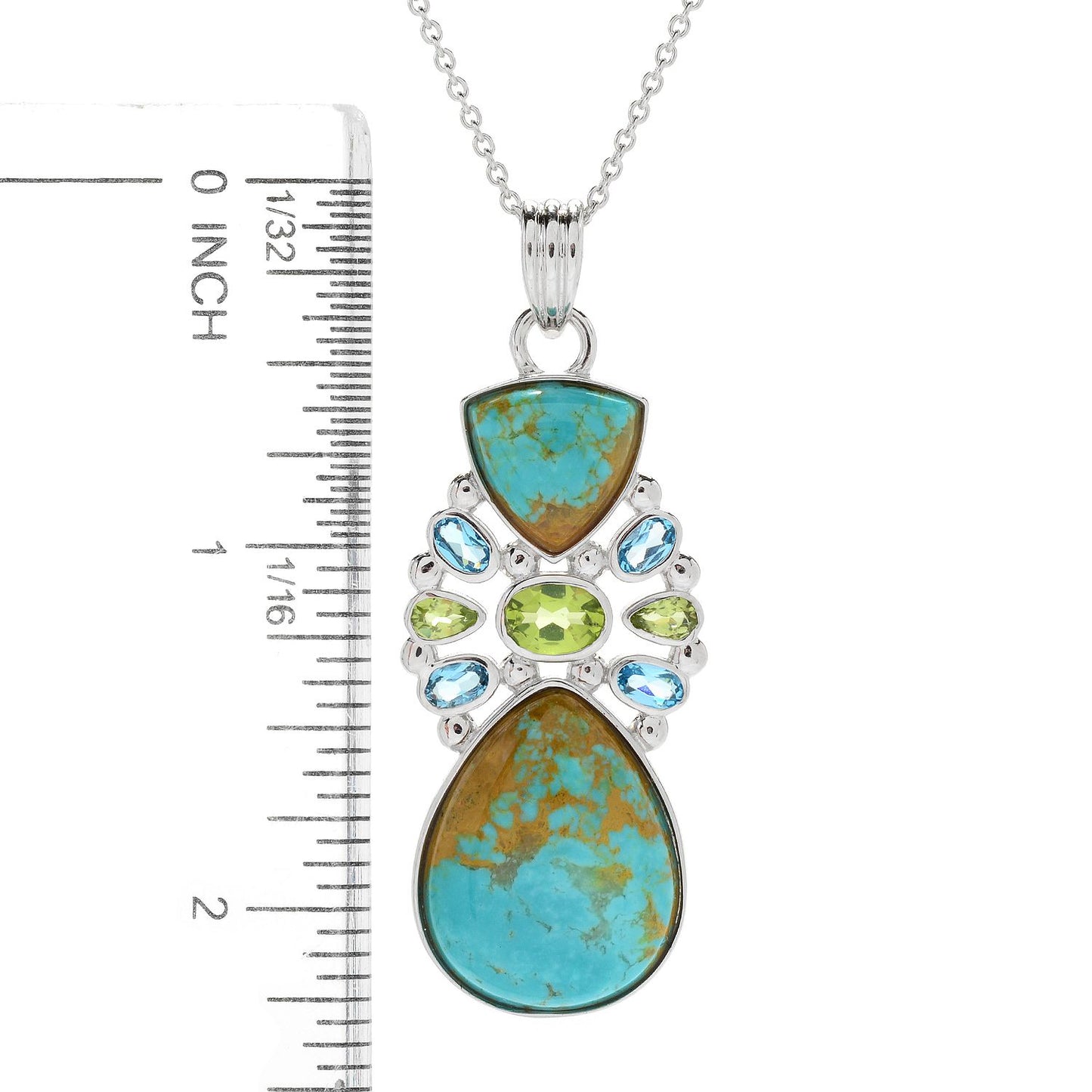 Sterling SIlver 925 Peridot, Tyrone Turquoise, Swiss Blue Topaz Pendant - Pinctore
