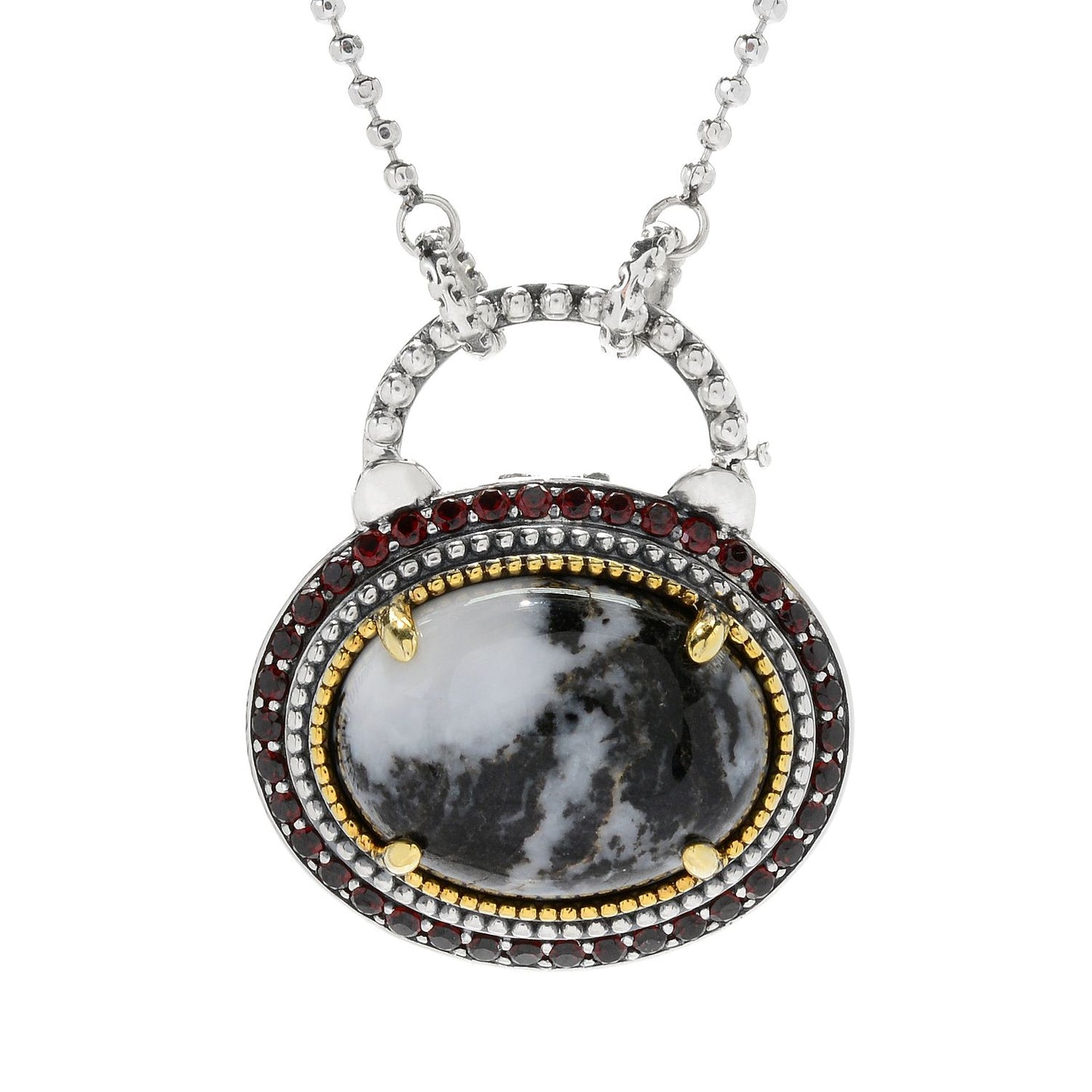 Pinctore Sterling Silver White Buffalo Calcite Quartz Locket Enhancer Pendant w/Chain - pinctore