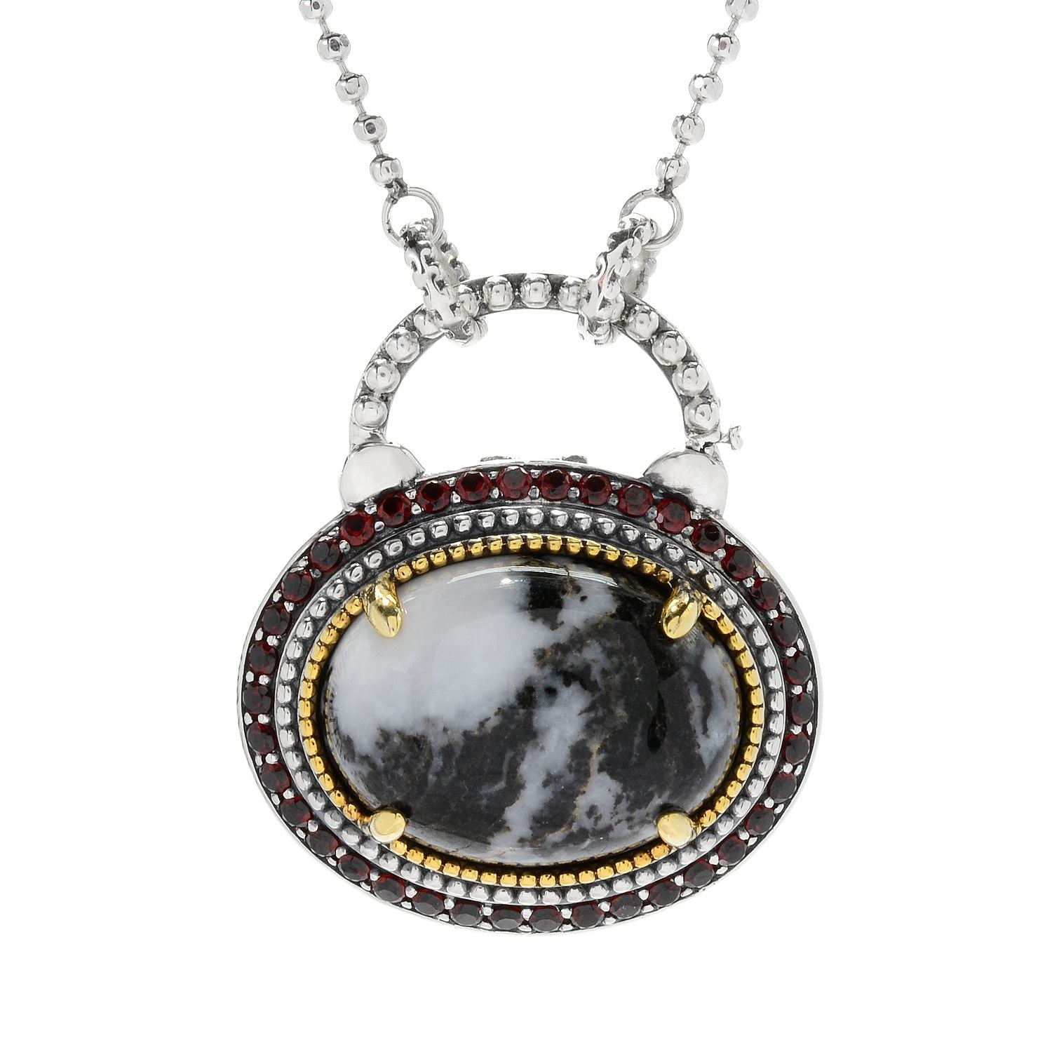 Pinctore Sterling Silver White Buffalo Calcite Quartz Locket Enhancer Pendant w/Chain - pinctore