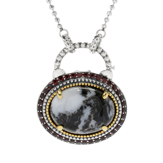 Pinctore Sterling Silver White Buffalo Calcite Quartz Locket Enhancer Pendant w/Chain - pinctore