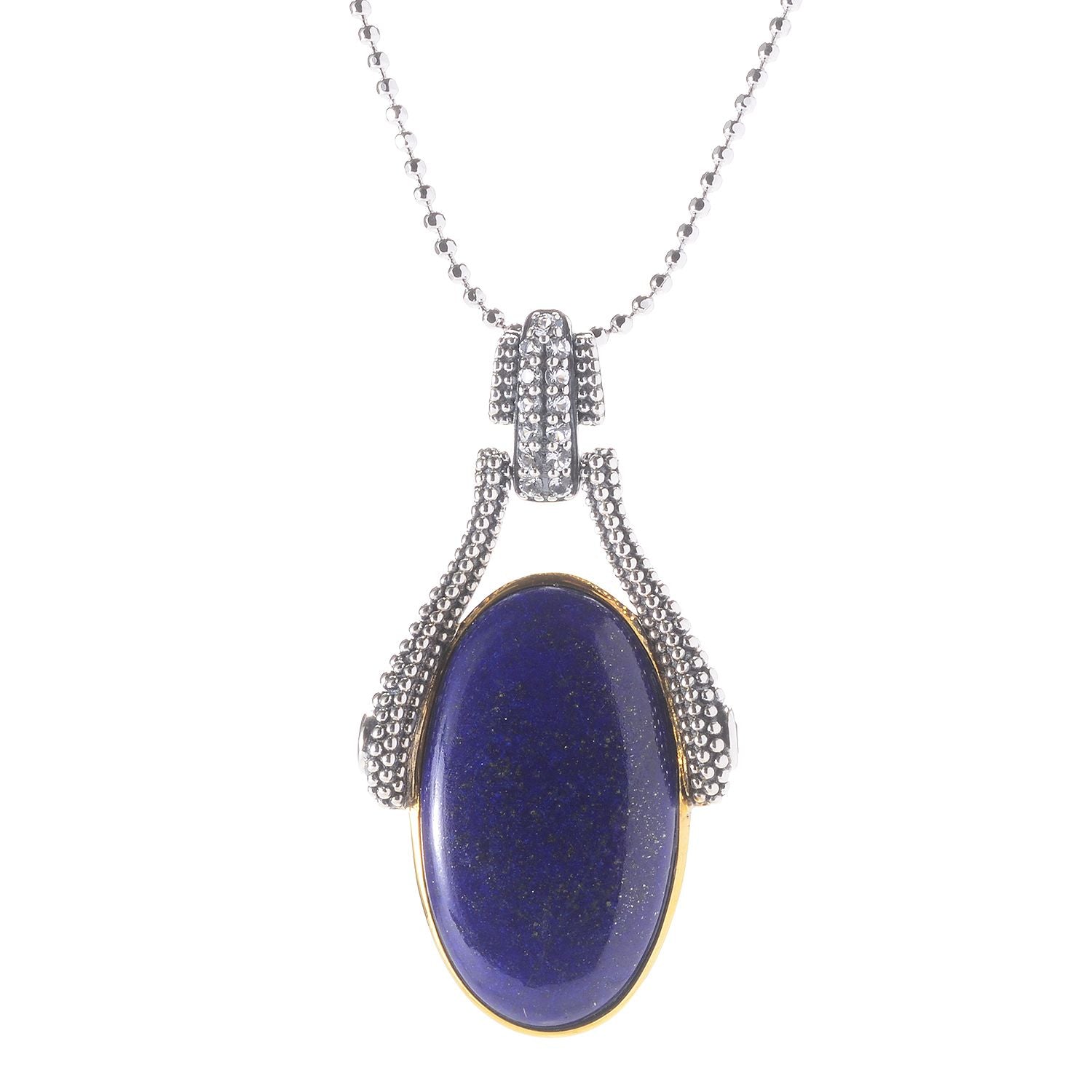 925 Sterling Silver Iolite, White Topaz, Lapis Lazulli Pendant - Pinctore