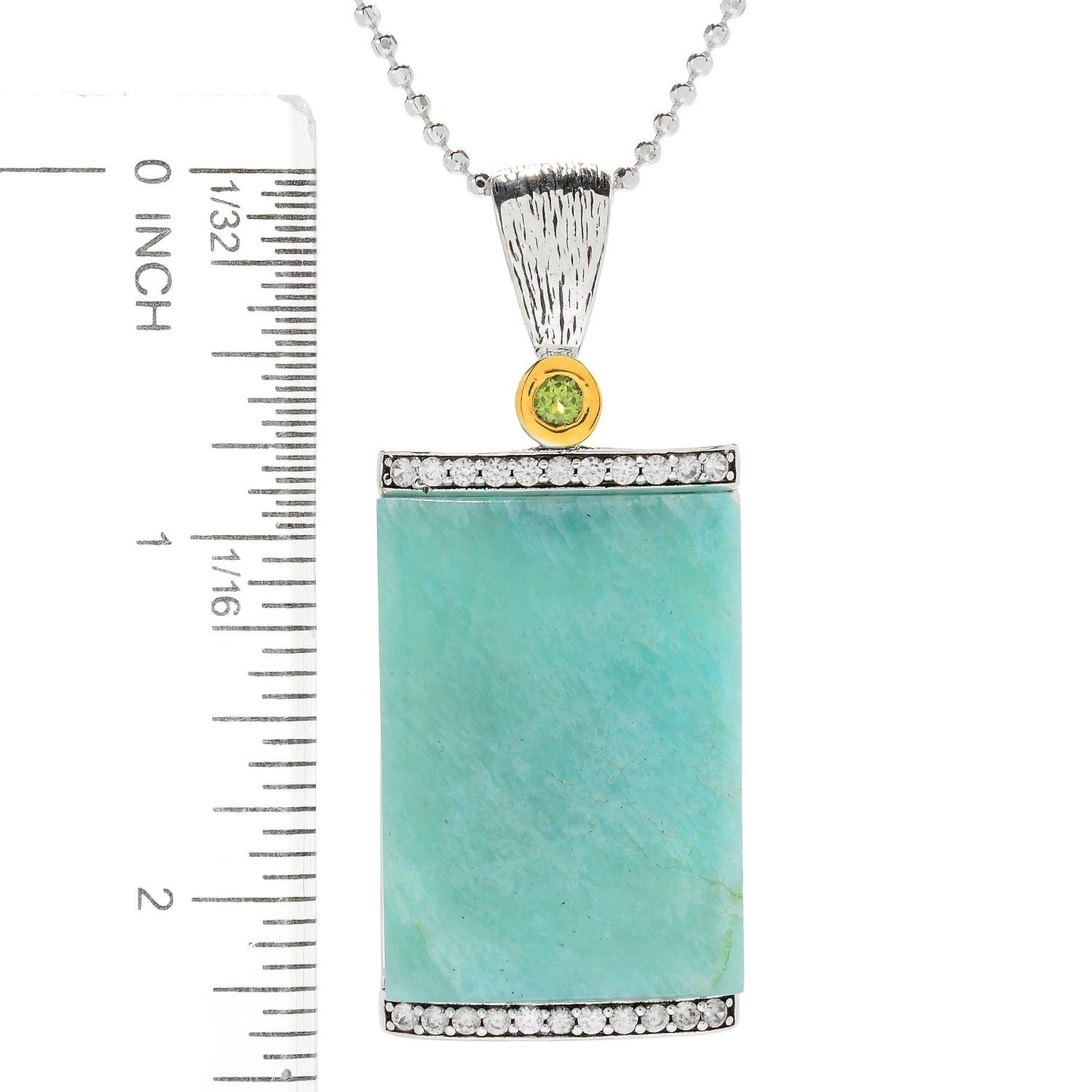 Sterling SIlver 925 Peridot, White Natural Zircon, Amazonite Pendant - Pinctore