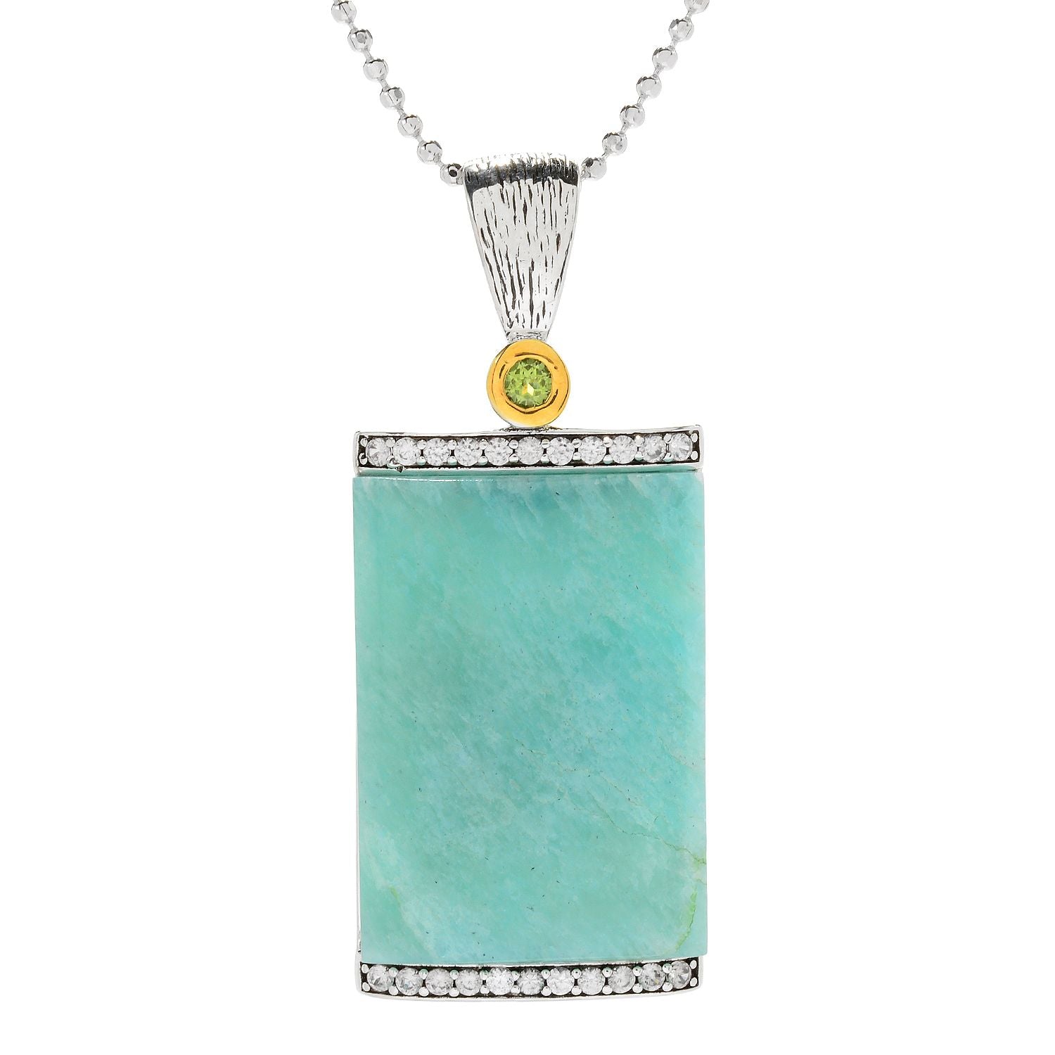 Sterling SIlver 925 Peridot, White Natural Zircon, Amazonite Pendant - Pinctore