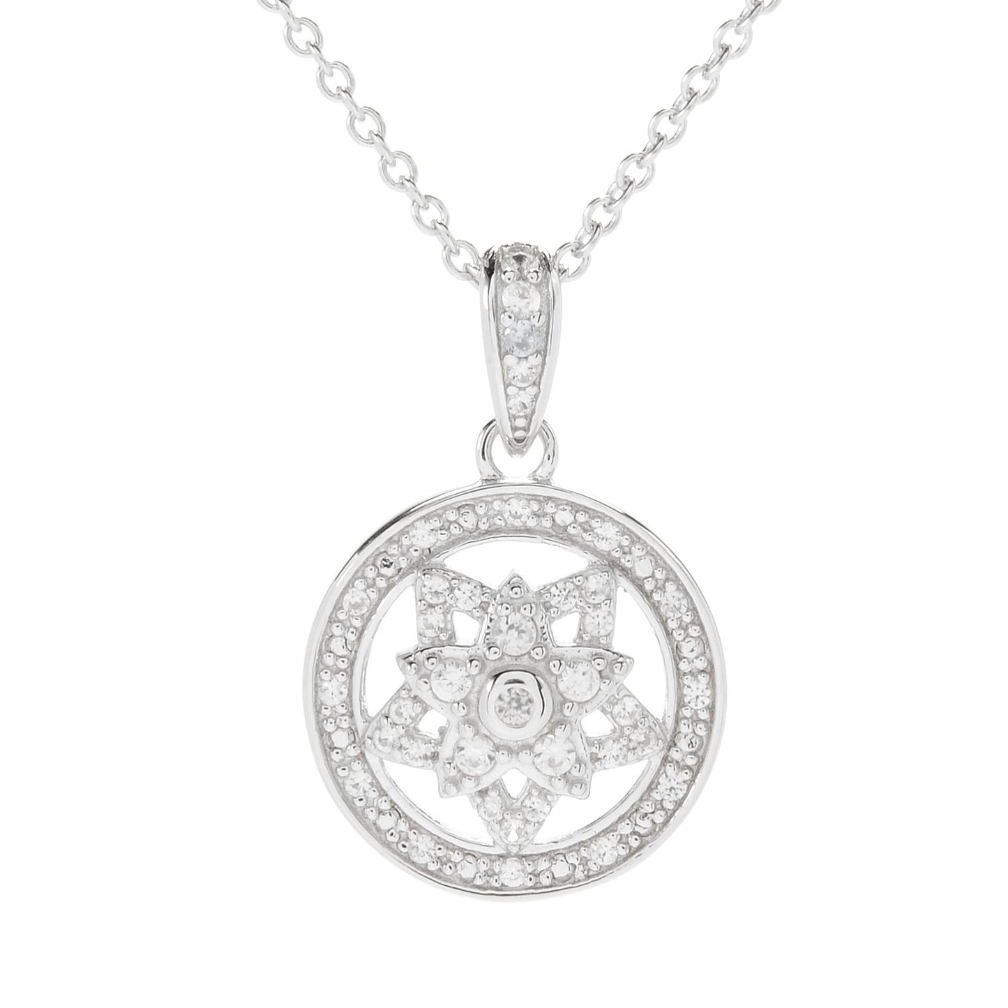Sterling Silver White Zircon Charm Pendant w/ 16" Chain - Pinctore