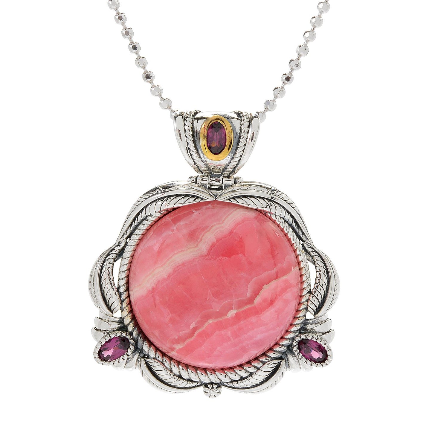 Sterling Silver 925 Rhodochrosite, Rhodolite Garnet Pendant - Pinctore