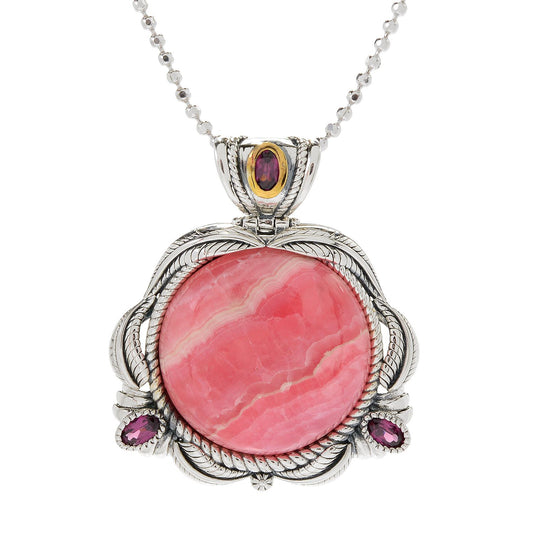 Sterling Silver 925 Rhodochrosite, Rhodolite Garnet Pendant - Pinctore
