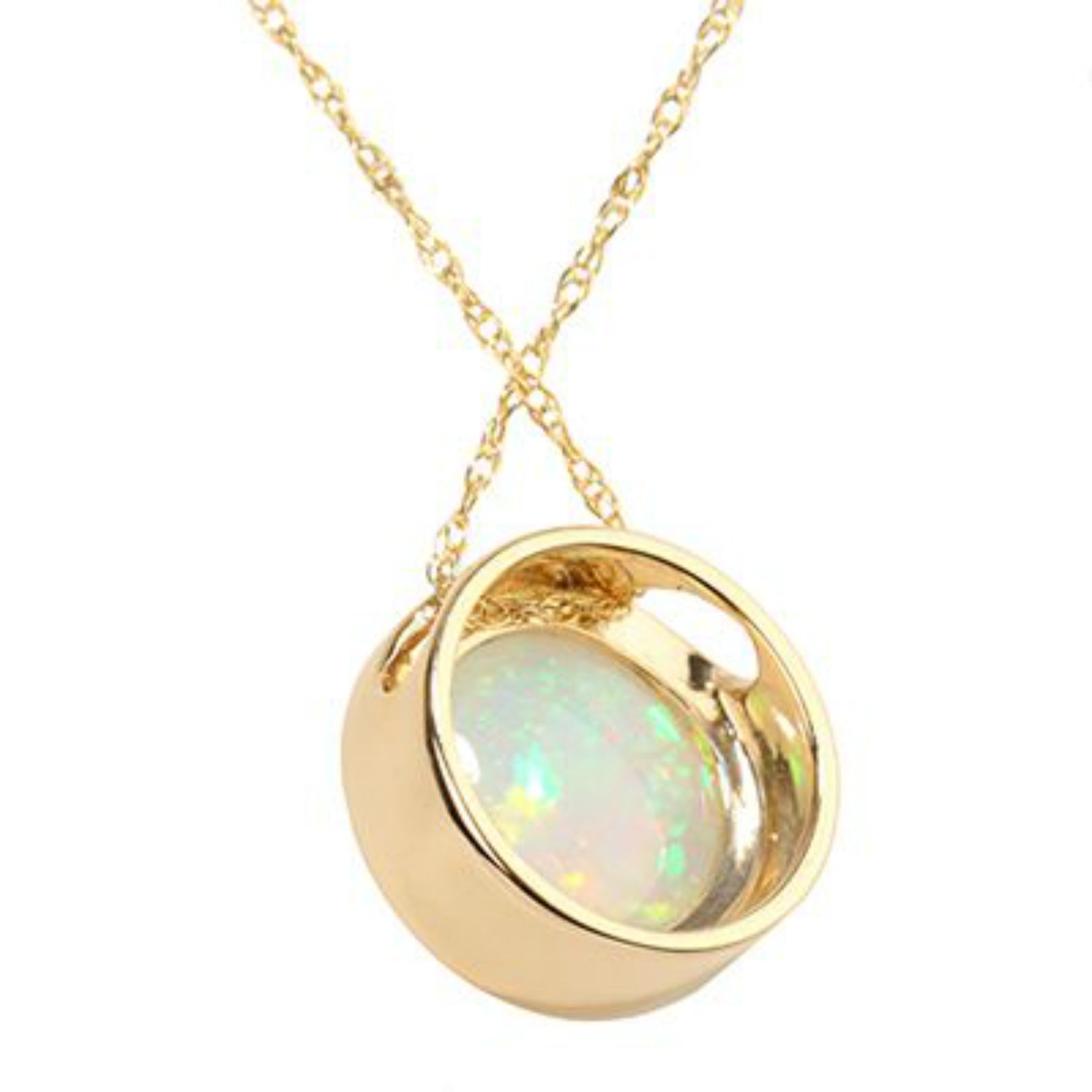 14Kt Gold Ethiopian Opal Round Shaped Pendant - Pinctore